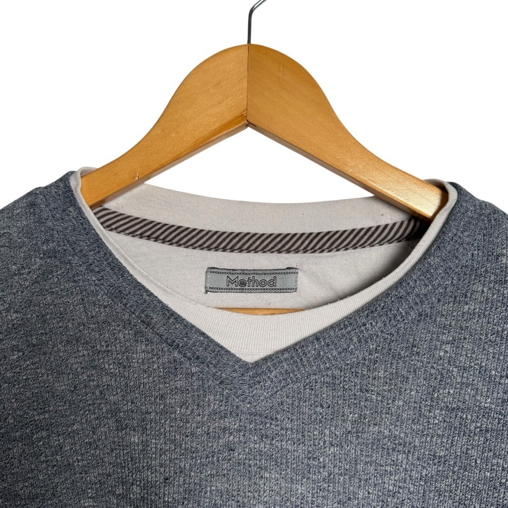 4/$25 Kohl’s Method Men Layered Effect Pullover Crewneck Sweater Navy Blue White - Picture 4 of 5